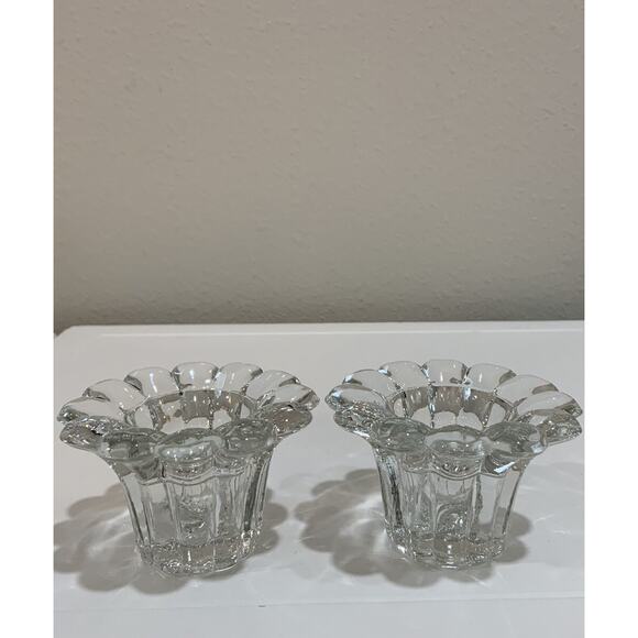 Vtg Darby Clear Crystal Candleholder Candlestick Holder Taper Flower Shaped NOS - Picture 3 of 14
